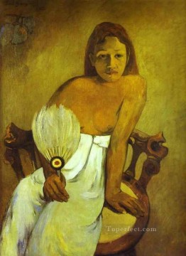 Paul Gauguin Painting - La chica con un abanico Postimpresionismo Primitivismo Paul Gauguin